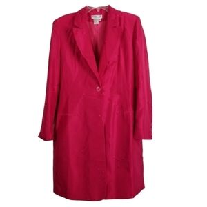 Newport News Silk Long Blazer Jacket Knee Length Embroidered Flowers Pink Sz 12
